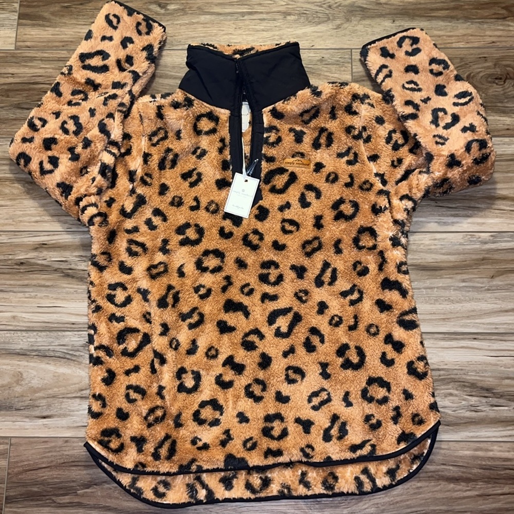 Simply Southern Leopard Sherpa Quarter Zip Pullover XL NWT - Picture 2 of 9